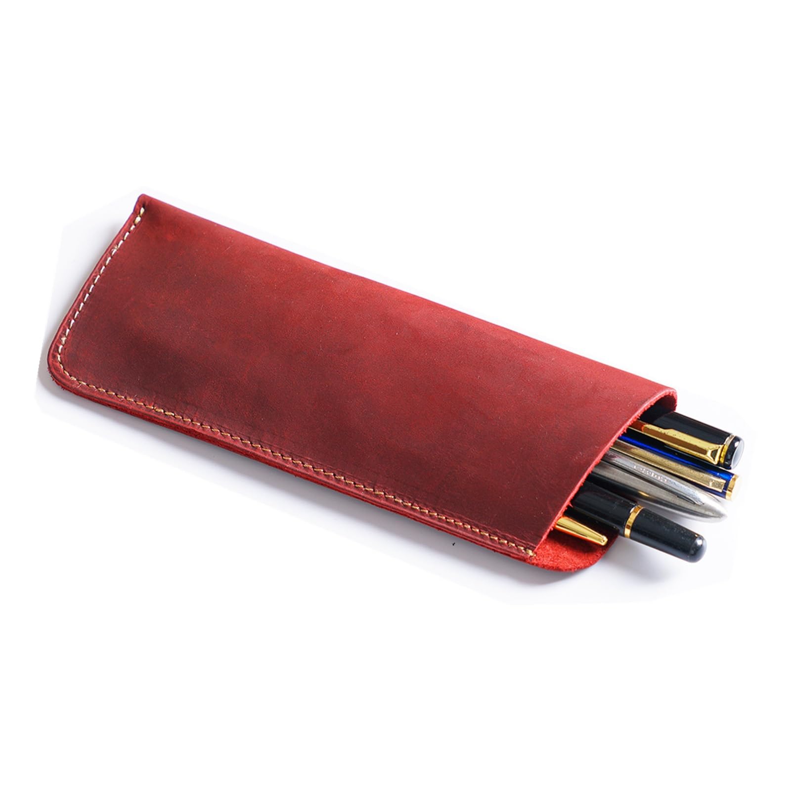 DUMRALBQE Wooden Jewelry Box Vintage Leather Pen Pouch Portable Storage Case for Storage and Organization(Wine red,18x7.5cm)