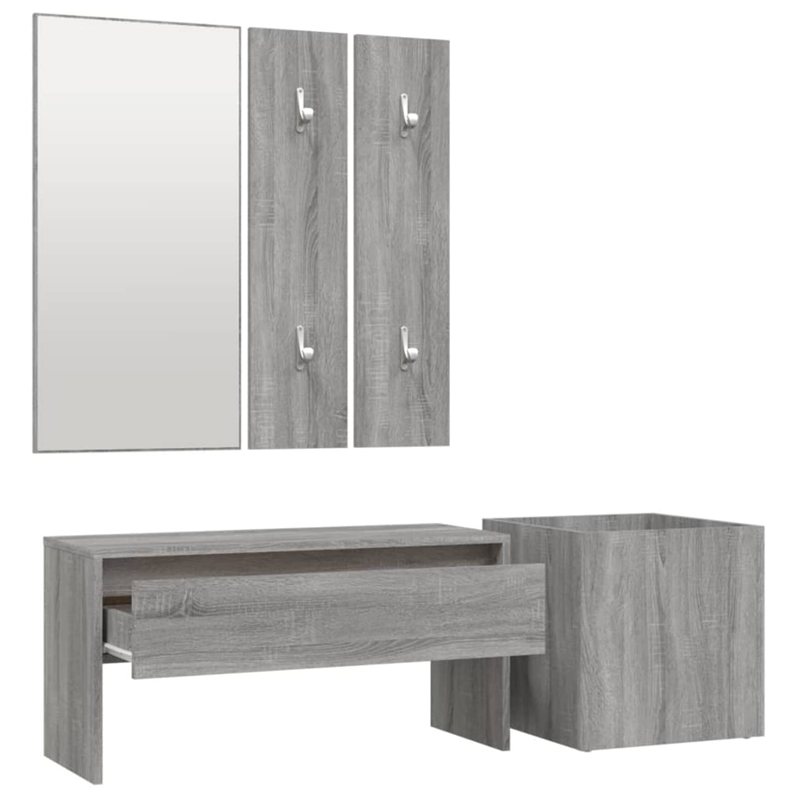Tidyard Conjunto de Muebles Entrada con Espejo,Cajón, Perchero y Zapatero Recibidor Juego de Muebles de Recibidor Madera Contrachapada Gris Sonoma 2#