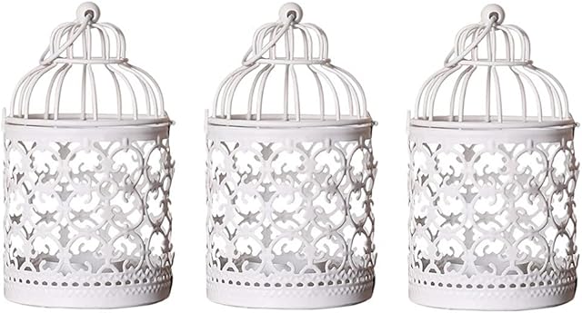Happyyami 3 Pcs European Style Hanging Birdcage Lantern Metal Wedding Bird Cages Vintage Decorative Hanging Candle Holder Wedding Home Table Decoration Without Candle