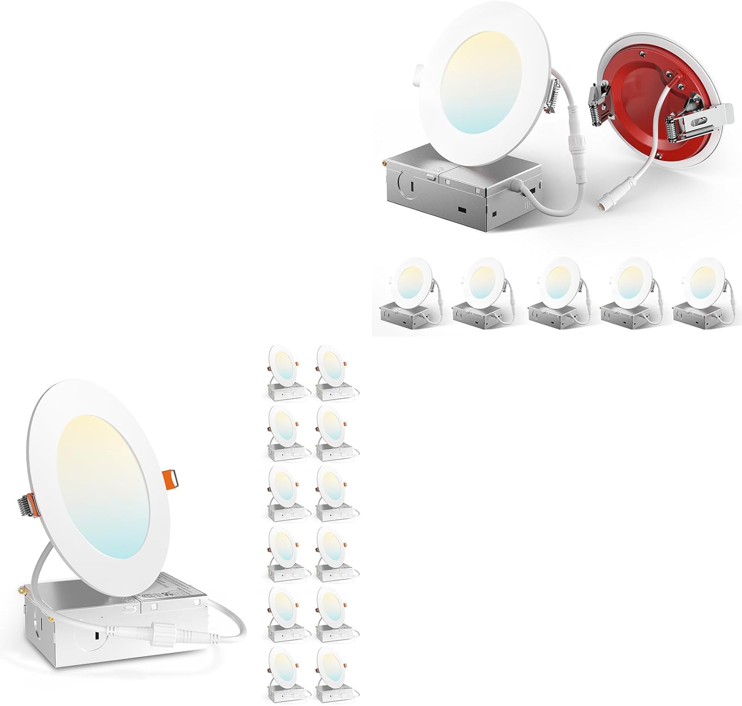 Amico 12 Pack 4 Inch Recessed Light & 6 Pack 4 Inch Fire Rated Recessed Light