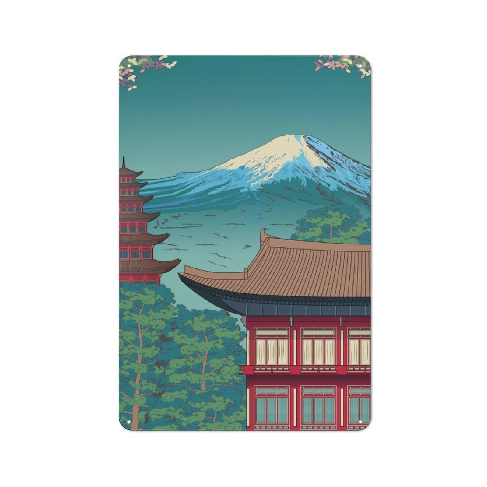 Junmoney Vintage Japanese Village Retro Metal Wall Sign 30X20cm Featuring For Hallway Wall, For Garage, Workshop And Man Cave Decoration