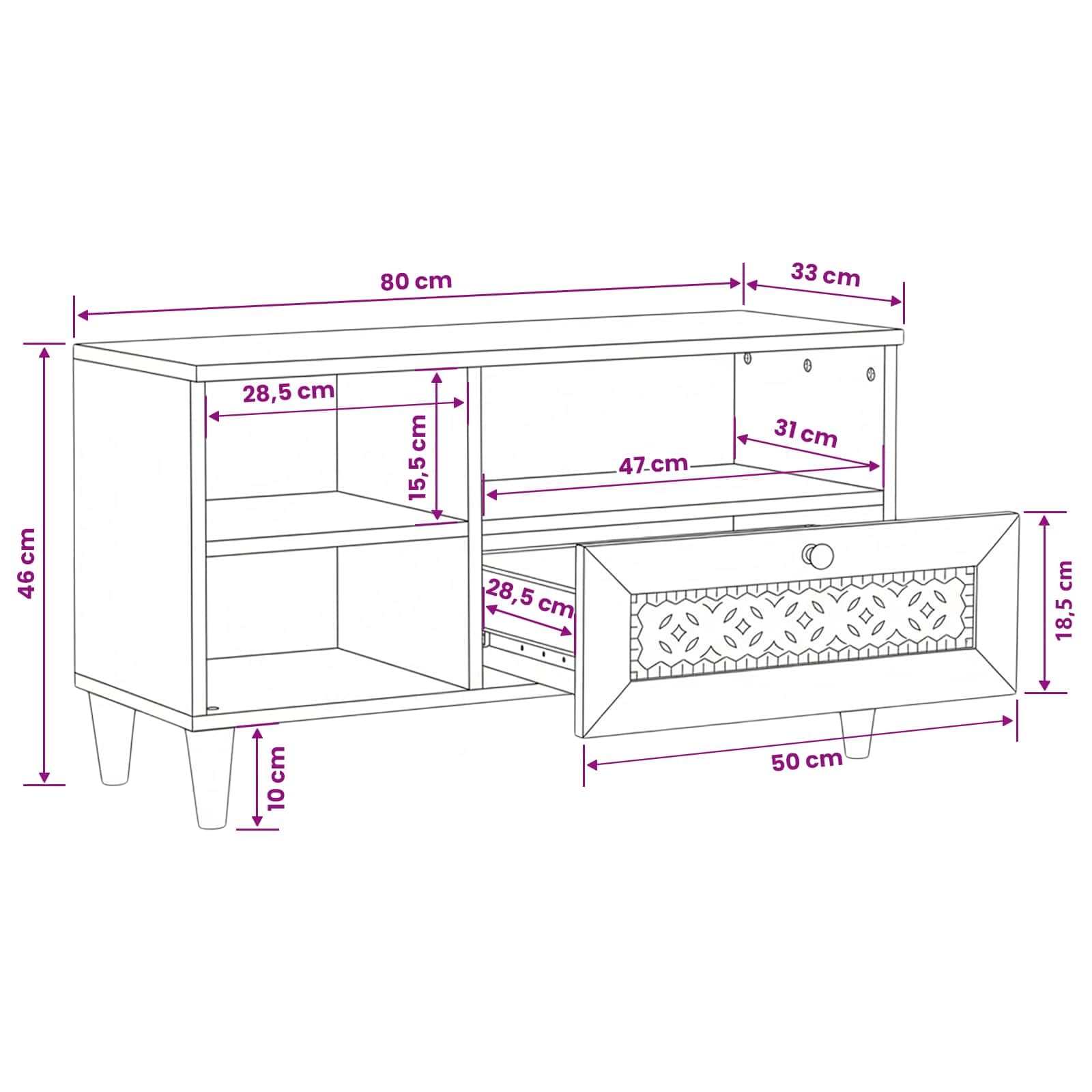 Mobile TV con cassetti, bianco, 80 x 33 x 46 cm, in legno, mobile multimediale a parete con ripiani, mobile basso moderno per soggiorno, home theater, archiviazione TV, ricevitore, DVD