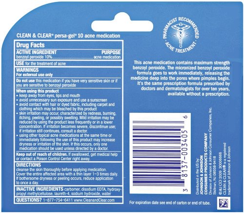 Image of Clean & Clear Persa-Gel 10 Acne Medication Spot Treatment with Maximum Strength 10% Benzoyl Peroxide, Pimple Cream & Acne Gel Medicine for Face Acne with Benzoyl Peroxide Medication, 1 oz (Pack of 6)