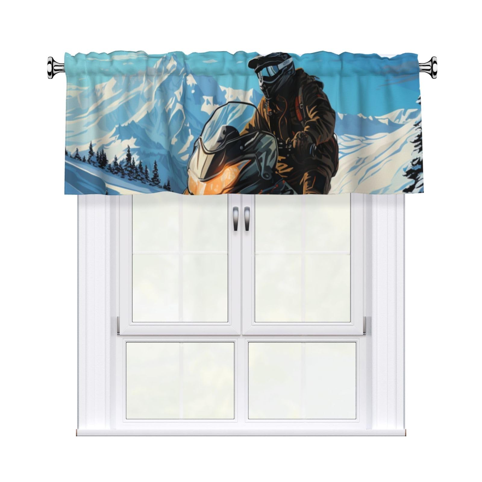 MXZERFKGLA Window Valance Kitchen Curtains 54 x 18 Inch Snowmobile Valances for Windows Curtain Valance Vintage Short Window Treatment for Kitchen Dining Room Bathroom Bedroom Home Decor
