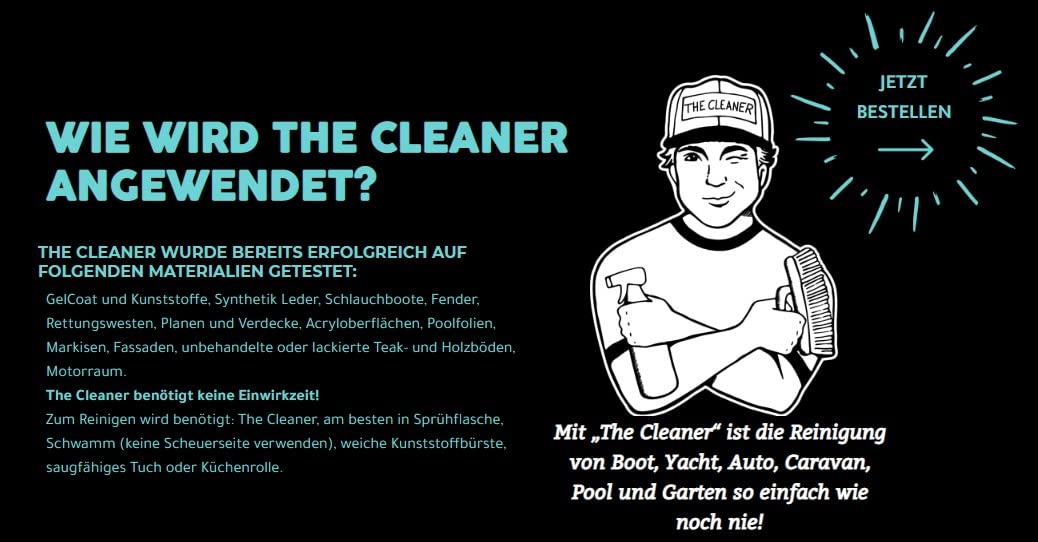 The Cleaner Profi Kraftreiniger Konzentrat 5 Liter hochwirksamer Powerreiniger für Boot, Wohnmobil, Kunstleder, Kunststoffe, Holz/Terrasse & Stein, Pool, Biologisch abbaubar, Made in Austria