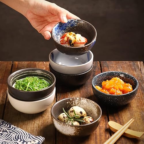 Miniatura 9 de Operitacx Juego de 4 cuencos de cerámica para servir sushi, cuencos decorativos para salsas de cocina, platos de vinagre, condimentos, cuencos para