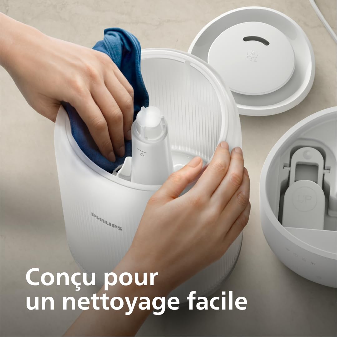 Philips Humidificateur intelligent - Compact mais puissant avec Sky High Mist, jusqu'à 32 heures d'autonomie, silencieux avec réglage du sommeil et veilleuse, pour jusqu'à 38 m² (HU1509/00)