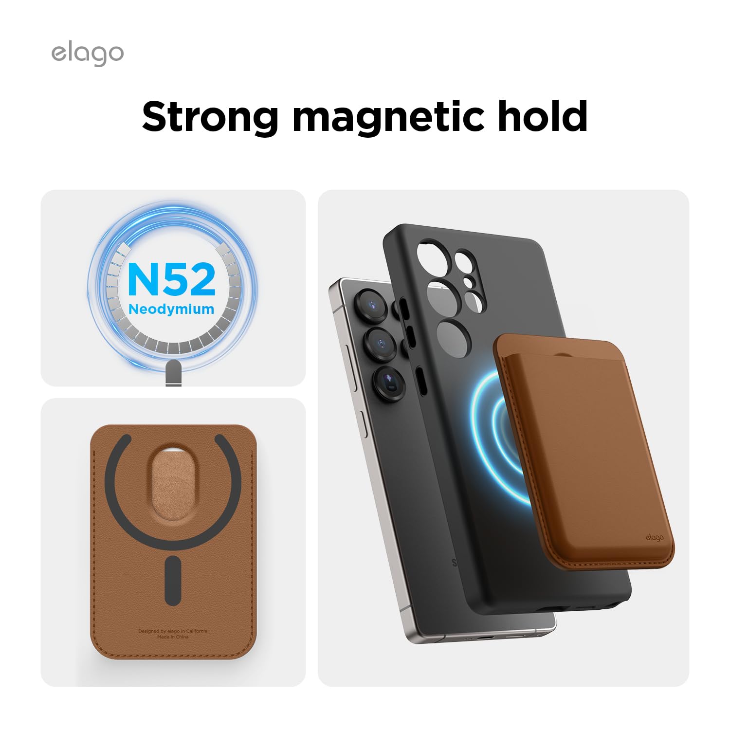 elago Portefeuille Magnétique pour Samsung Galaxy S26, S26 Ultra, S26 Plus, S25 Edge, Z Fold 7 & Série S25 – Cuir Végétalien, Compatible avec MagSafe – 2 Cartes, Étui Porte-Cartes Sécurisé (Marron)