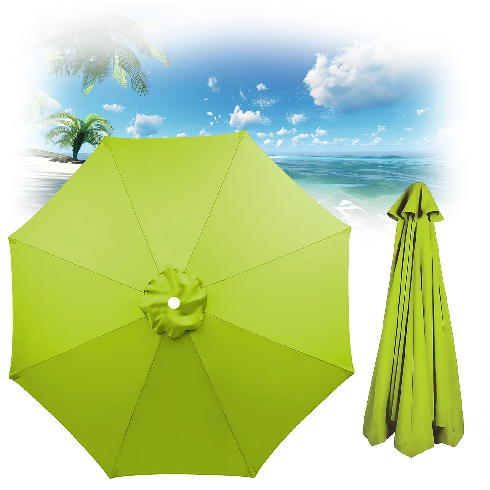 Patio Umbrella Replacement Canopy, Garden Backyard Pool Umbrellas Parasols Cover, Outdoor Table Market Yard Umbrella Top For Outdoor Umbrella Canopy With 8 Ribs(Light Green,270CM-8.8FT)