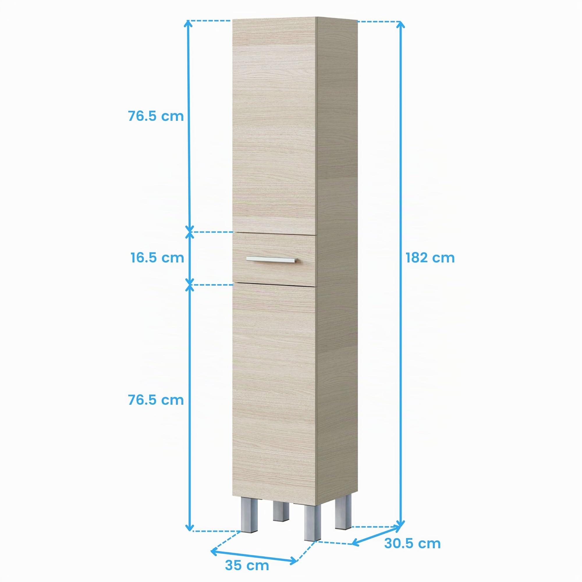 ARKITMOBEL Columna de baño Athena acabada en Color Roble 2 Puertas y 1 cajón 182x35x31 cm