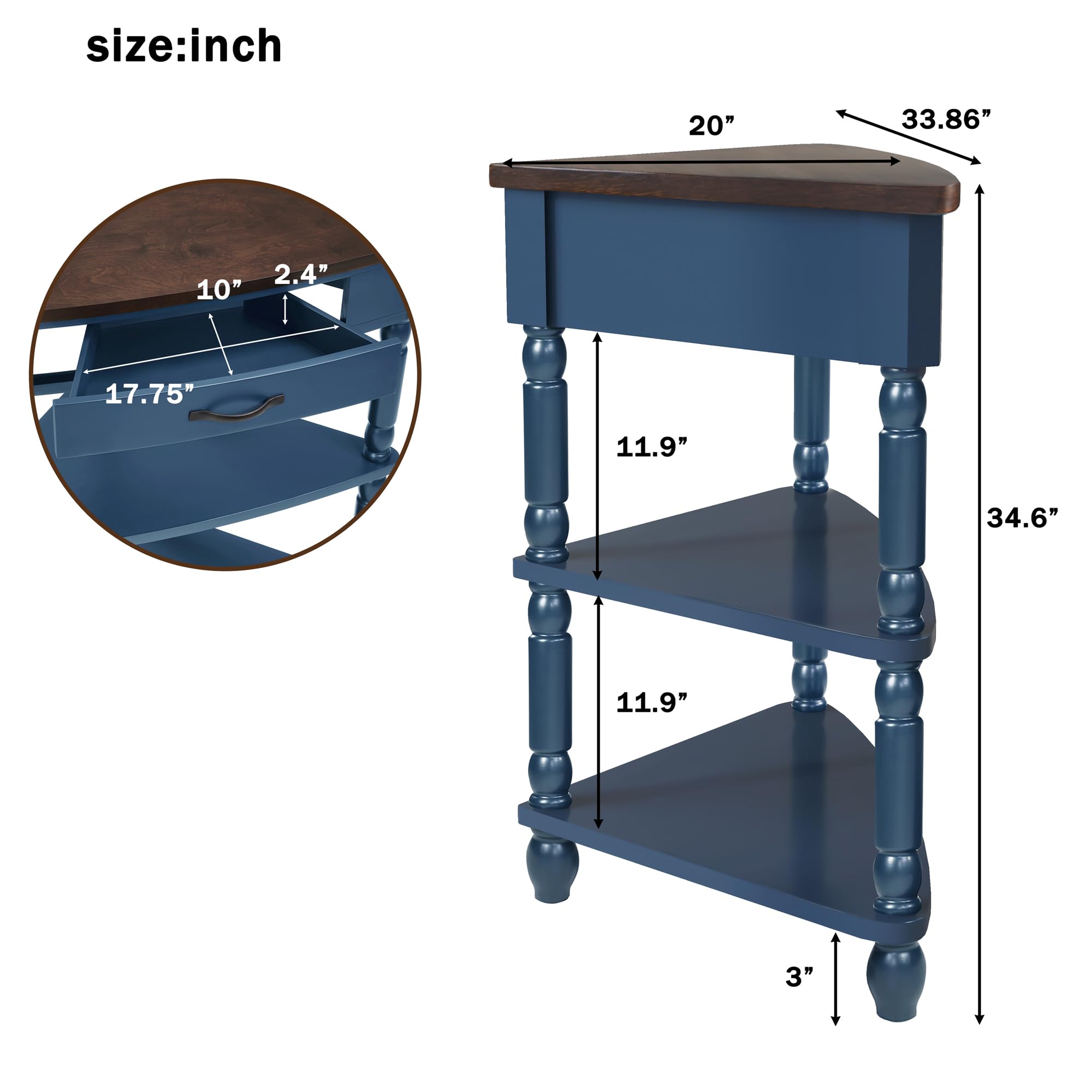 Amazon.com: TERRUPEX 33.8'' Small Triangle Corner Table, 3 Tier