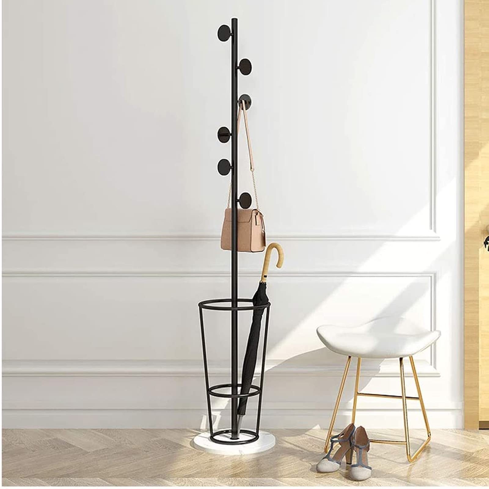 BHFPFZA Metal Coat Stand with Umbrella Holder and Hooks Free Standing Coat Rack for Home Hats Jackets and More
