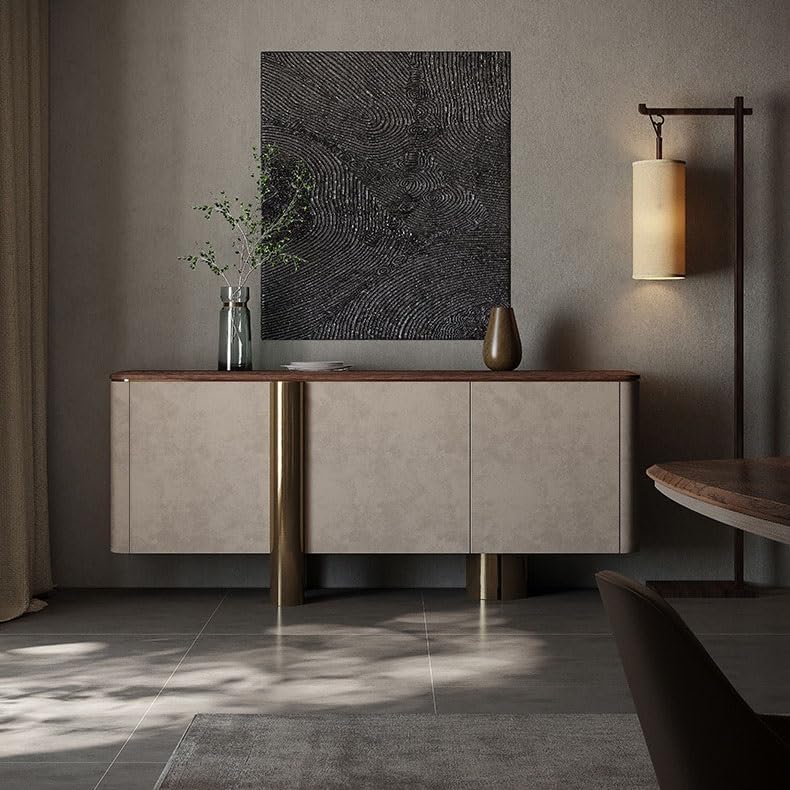 Sideboard Cabinet Minimalist Black Walnut Solid Wood Sideboard Living Room Wall Storage Furniture Porch Decoration Table Sideboard Cabinet with Storage(140x35x95cm)