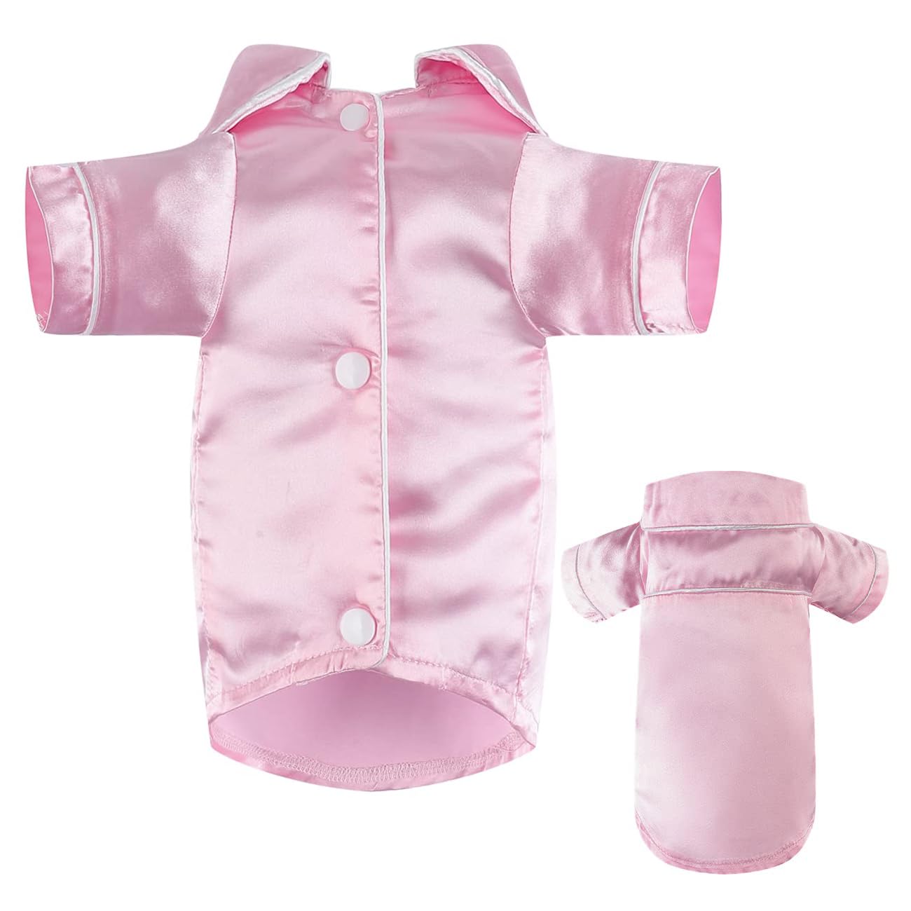 Dog Silk Pajamas Dog Shirts for Small Dogs Satin Pjs Two-Legged Puppy Clothes Lapel Sleepwear Cat Outfit (Pink, XS)