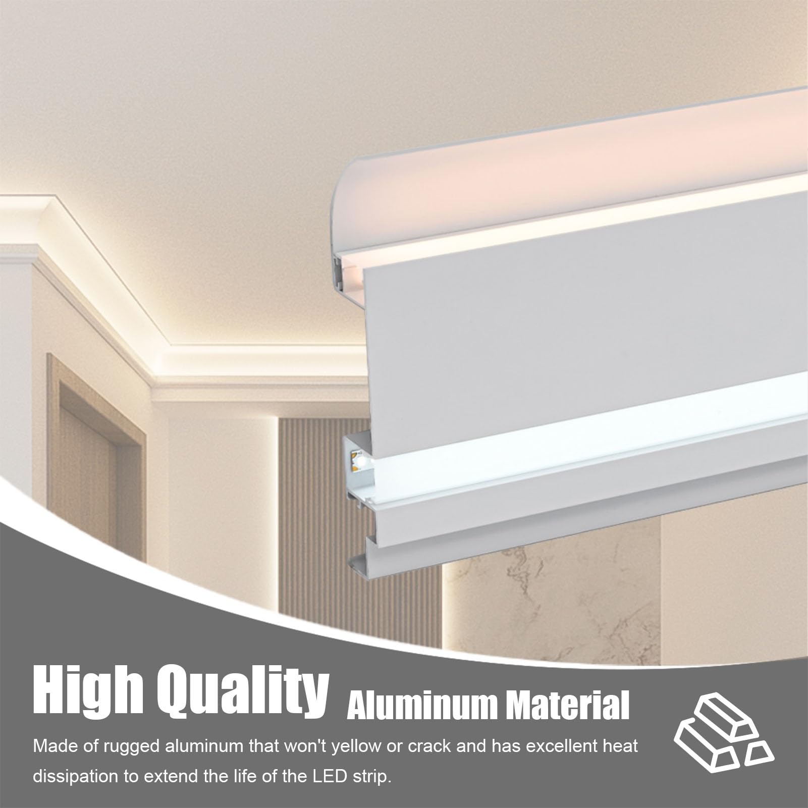 Canaleta de Aluminio para iluminación LED con difusor de Tira, Conector de Esquina de 10 cm, moldura de Techo para iluminación indirecta de Cine en casa - 1 m/3,3 pies de Longitud