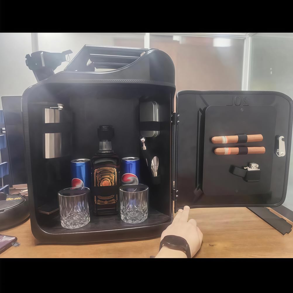 Kanister-Bar 20L, Benzin-Kanister Mini-Bar, Mini-Mobilbar Set, mit Zigarrenfach, Schloss & Schlüssel, Personalisierte Geschenke für Männer, Größe: 36 x 47 x 17 cm