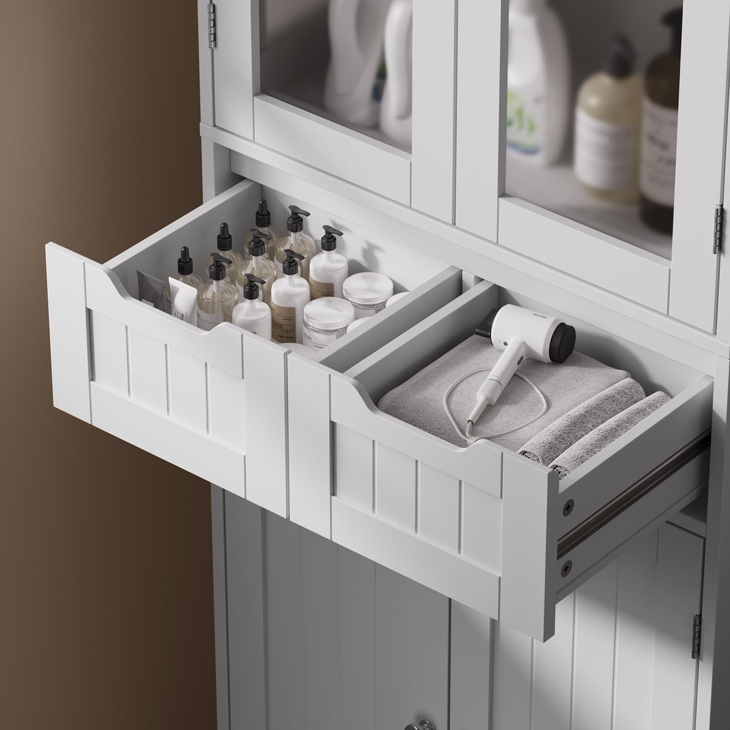 Xbro Armadietto da Cucina, Mobile bagno con 2 Armadi e 2 Cassetti, Mobile Cucina con Design Anti-Ribaltamento per Cucina, Soggiorno, Sala da Pranzo, Lavanderia (Bianco)
