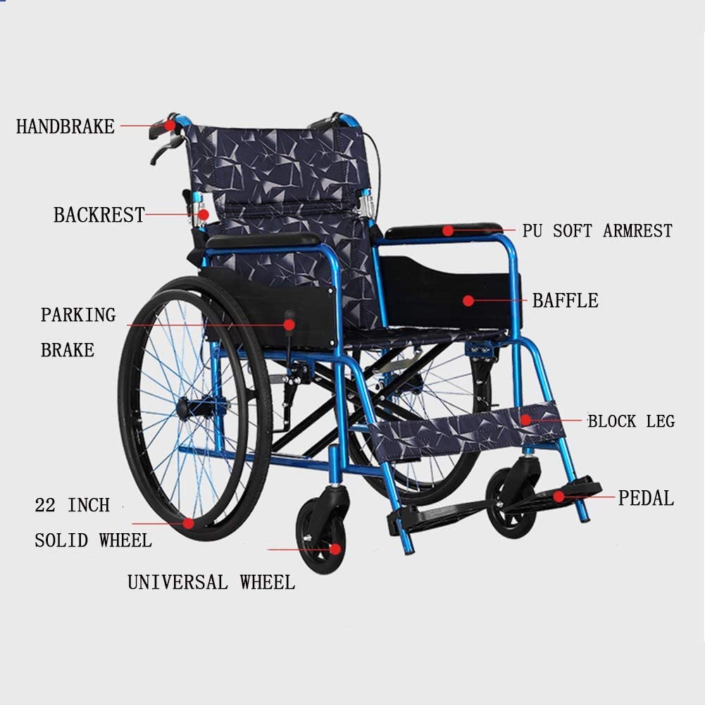 Silla de Ruedas Manual Ligera de Aluminio con Bolsa de Almacenaje Respplegable Silla de Ruedas Autopropulsable/Floral Cloth