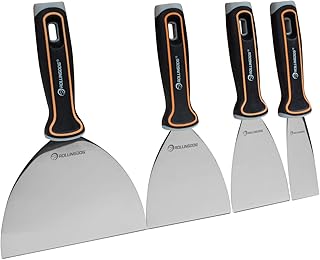 ROLLINGDOG Lot de 4 couteaux à mastic ultra flexibles de 3,8 cm, 7,6 cm, 10,2 cm, 15,2 cm avec lame en acier inoxydable haute résistance et poignée ergonomique tricolore en caoutchouc