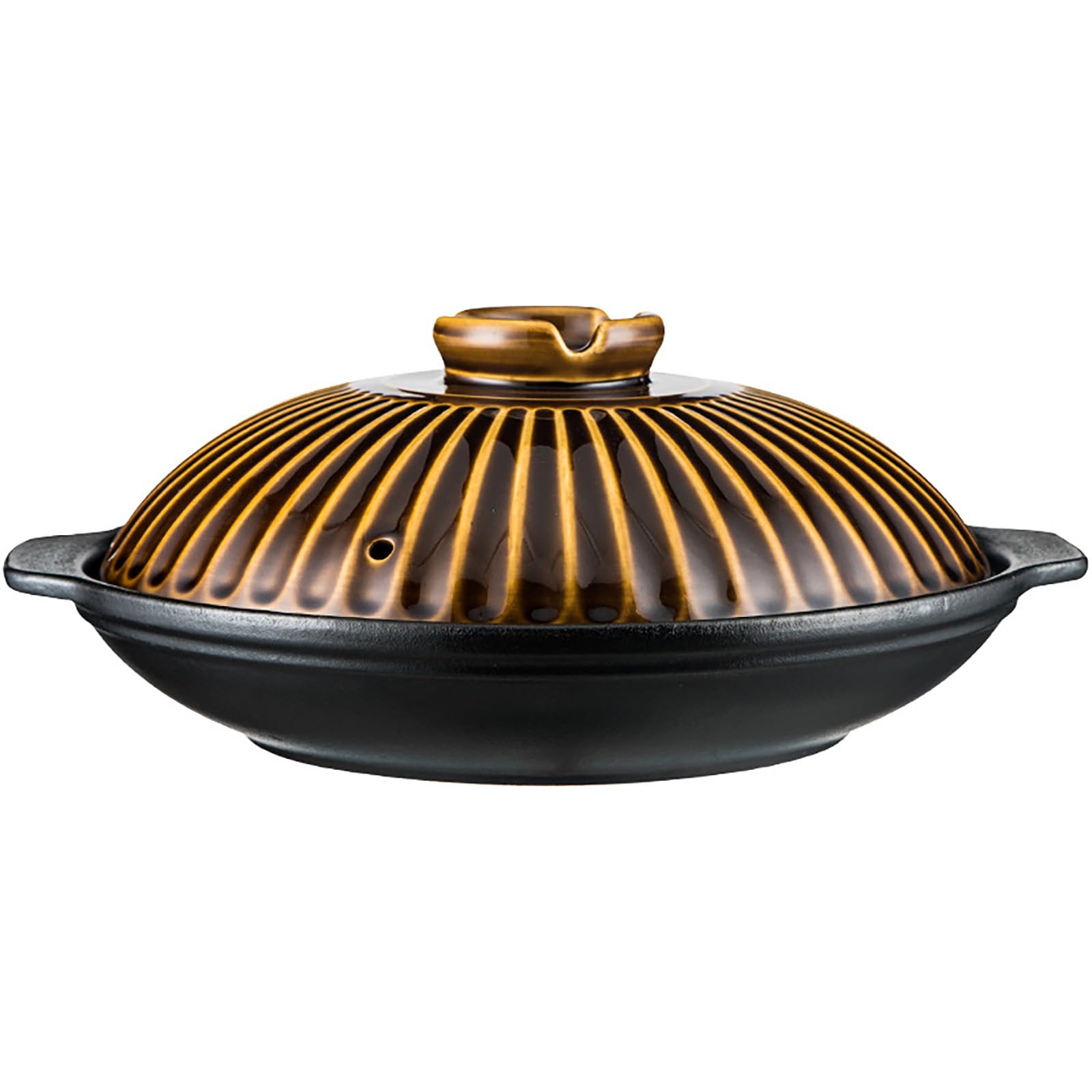 Japanischer Donabe-Keramik-Hot Pot Im Retro-Stil, Hitzebeständig, Flacher Holländischer Ofen For Kochen Und Servieren Von Dolsot, Bibimbap-Suppe, Reis-Eintopf, Auflauf, Nudeln(Copper,11.8 inches)