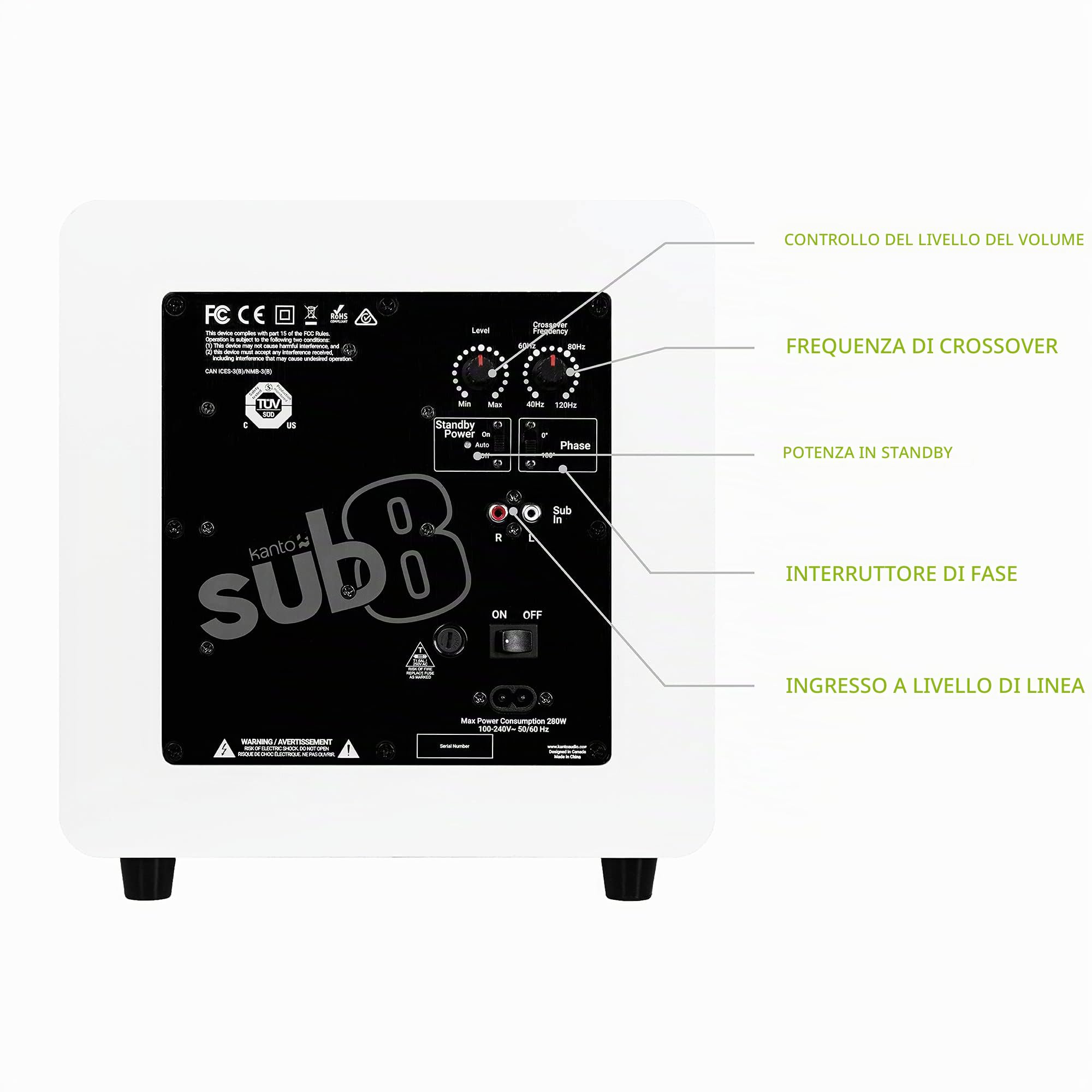 Kanto SUB8 Sealed Powered Subwoofer | 300W Peak Power | 8" Woofer | Vinyl