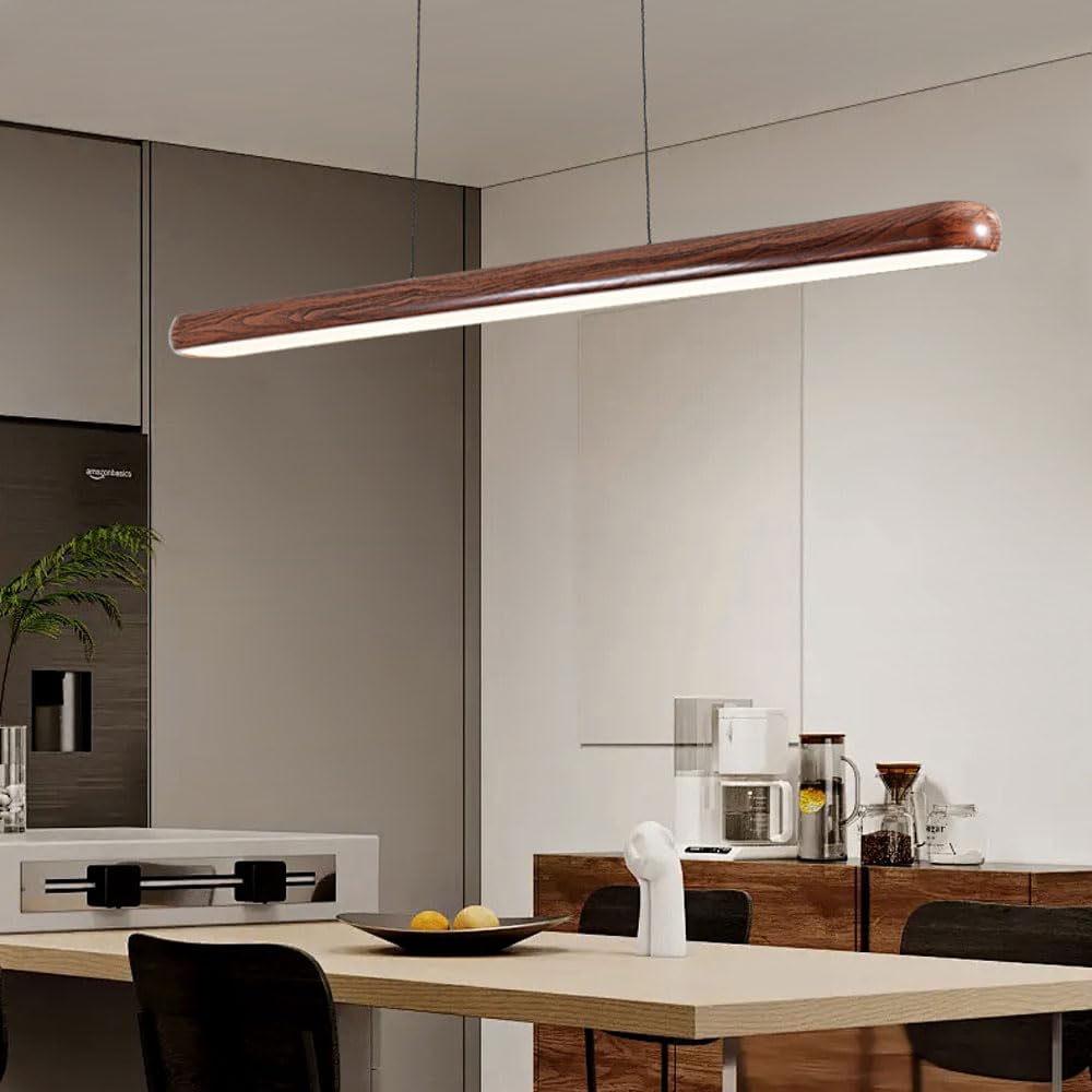 Lampada a Sospensione con venature del Legno, Illuminazione lineare a LED da soffitto, Lampada a Sospensione per Tavolo da Pranzo, Lampada a Sospensione Lunga in Metallo, Lampada a sospensio