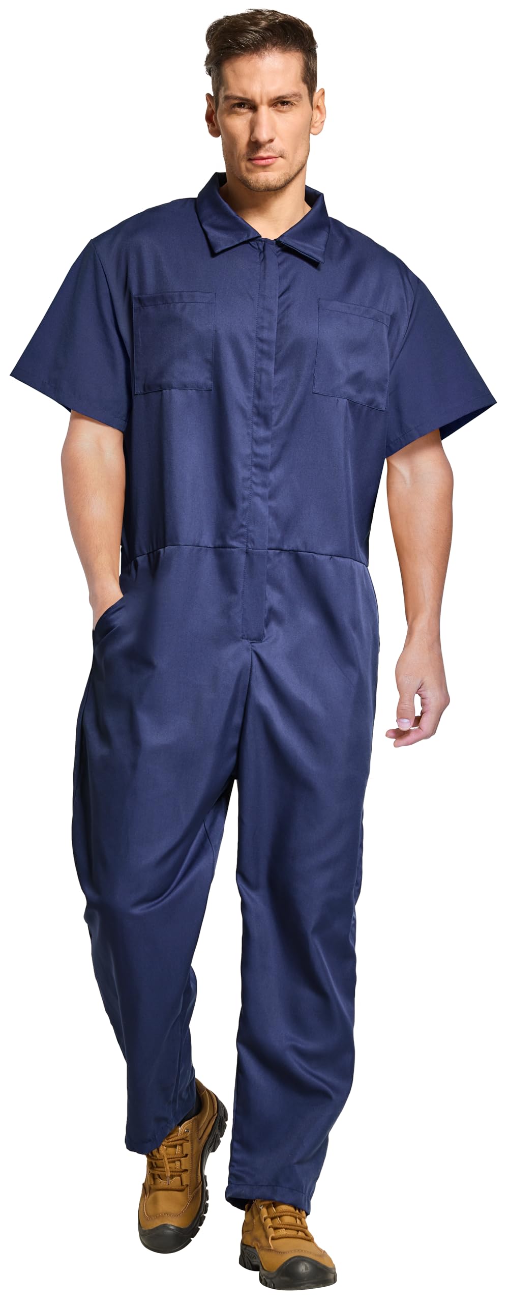 VOGRYELightweight Men's Short-Sleeve Work Coverall with Elastic Waist