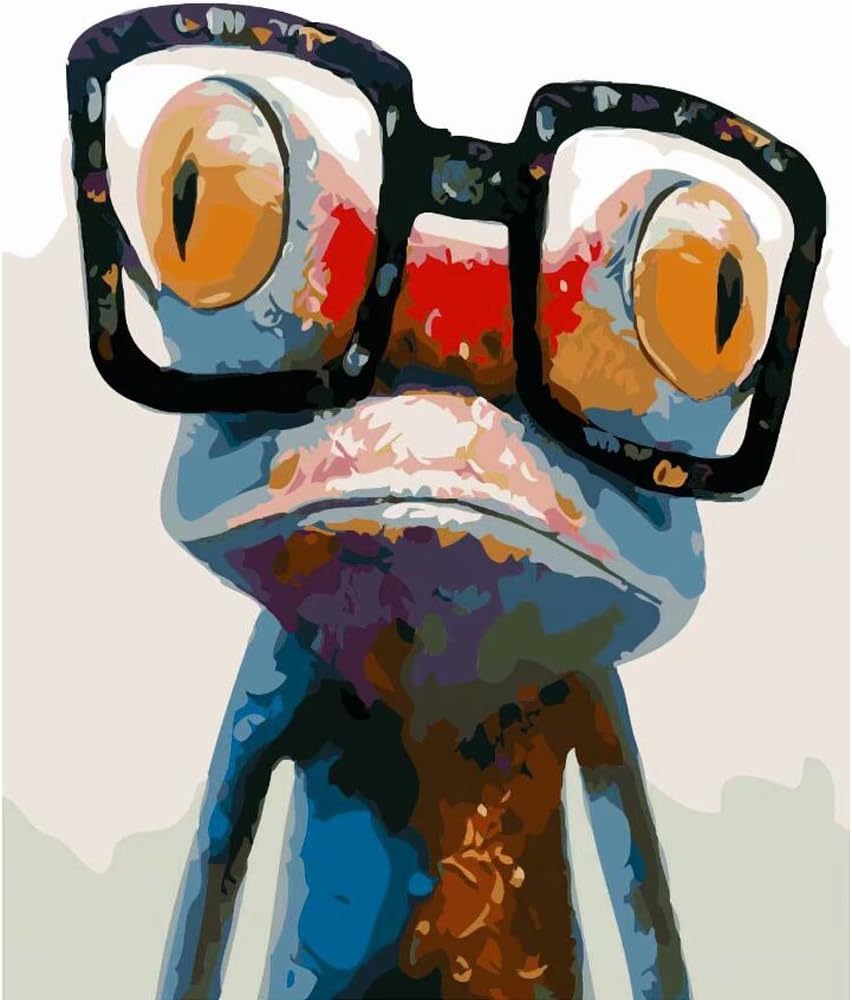SUBERY DIY Oil Painting Paint by Numbers Kits for Adults Kids Beginner Gifts - 16x20 inches (Frameless) (Frog with Glasses)
