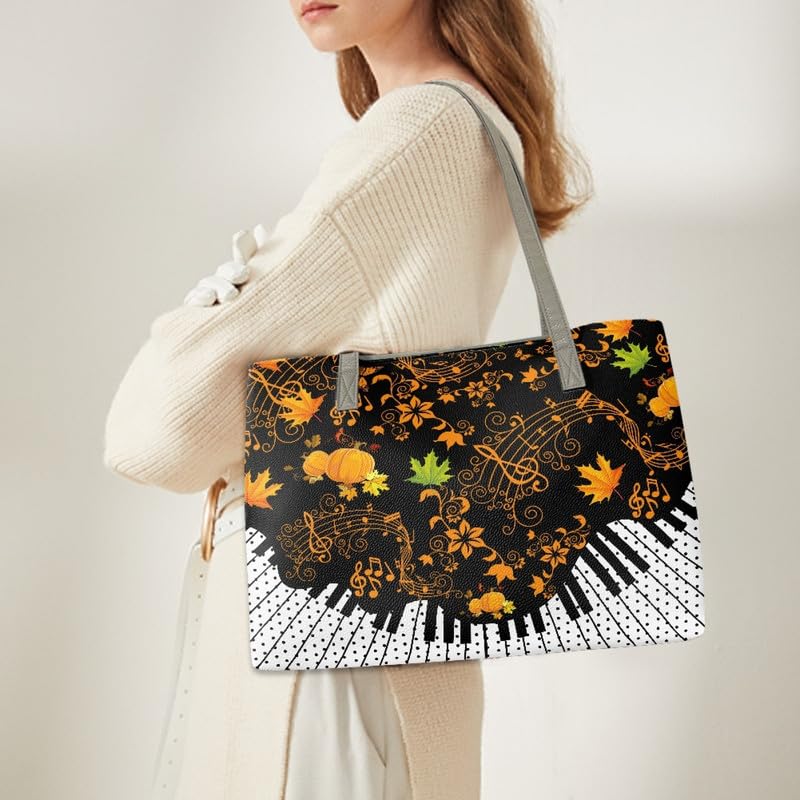 Thanksgiving Women Sling Bag Large Capacity Saddle Bag, Musical Note Piano Clutch Bag Laptop Bags Purse HandbBag, Fall Maple Leaves Shoulder Bag with Coin Pockets4