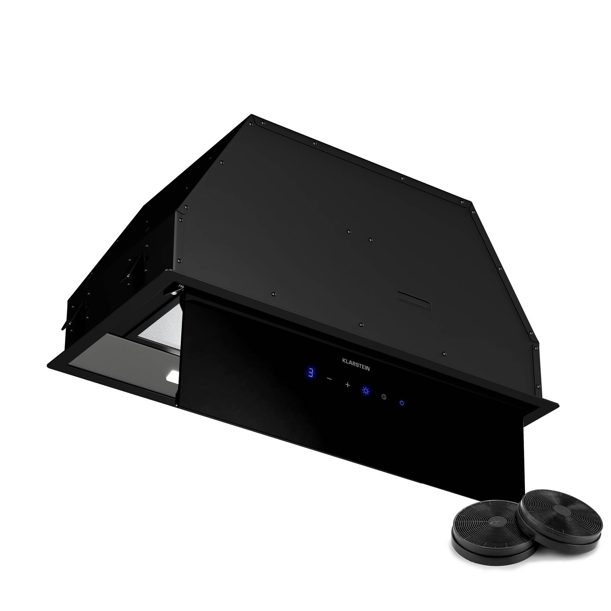 Klarstein Ventimate Campana Integrada, 60cm Campana Extractora con Control Táctil, 390 m³/h, Eficiencia Energética A+, Motor Silencioso, Luz LED, Filtro de Carbón para Recirculación, Negro