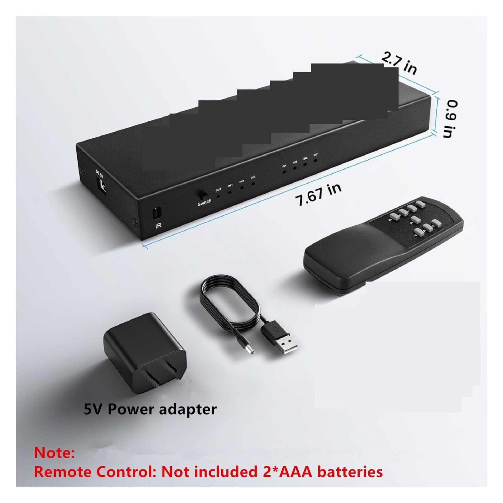 Switch a 7 Porte 2.0 4K @ 60Hz 7x1 2.0 Switcher con convertitore AUD Video remoto IR 7 ingressi 1 Uscita Supporto HDR e HDCP 2.2 DC5V per Laptop, TV, proiettore, Display HDTV(7X1)