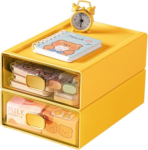 DETEIN Paquete de 2 organizadores de escritorio apilables con cajón de 6.5 x 9.1 x 3 pulgadas, cajón de almacenamiento de escritorio para oficina,