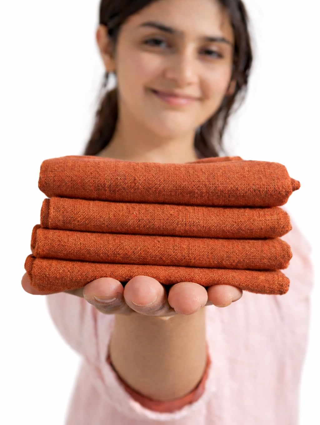 Handwoven Organic Cotton Handkerchief, Herbal Dyed, Ultra Soft, Chemical Free, Suitable for Sensitive Skin - Earth Rust Color-image-26