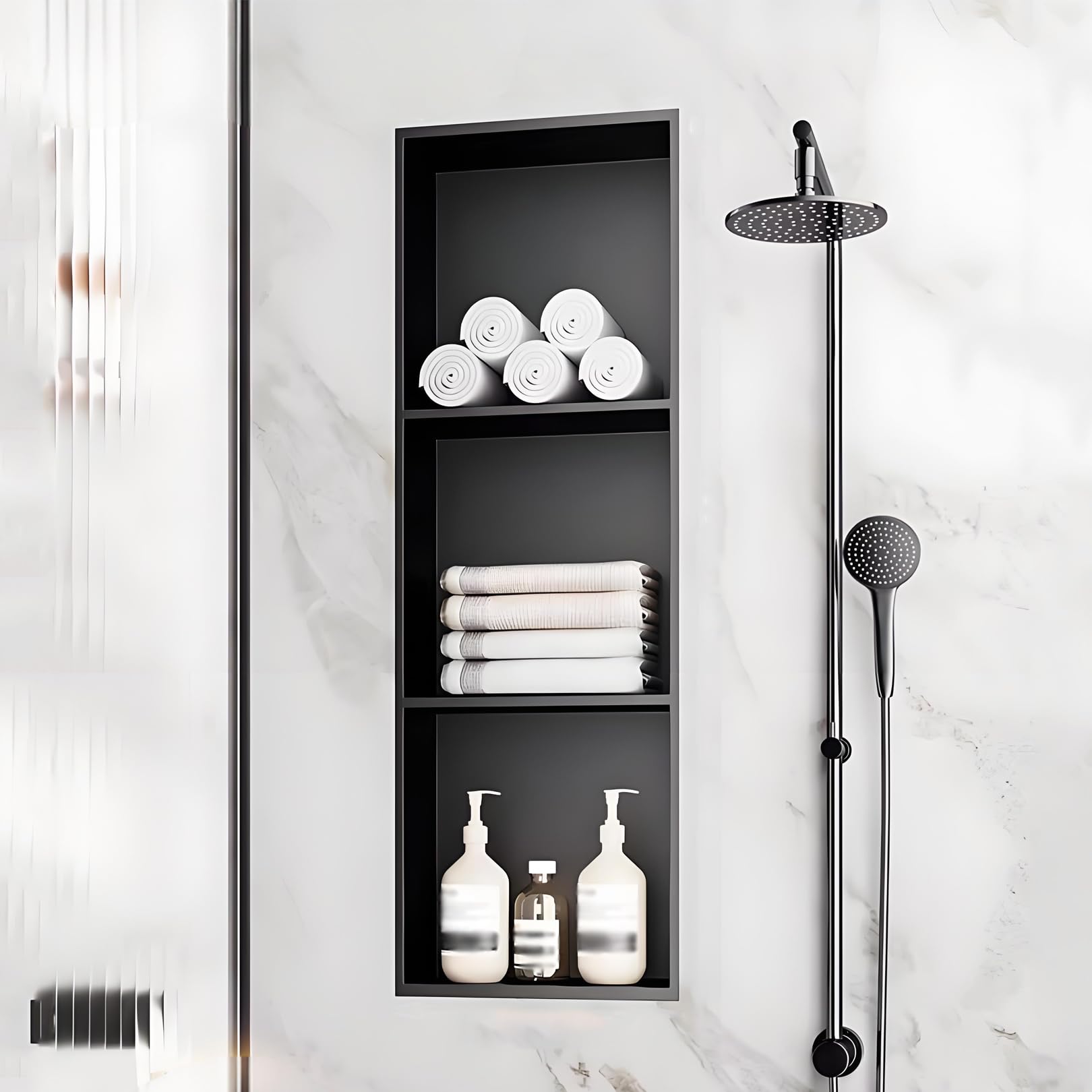 Étagère de douche moderne acier inoxydable noir mat étanche sans percer