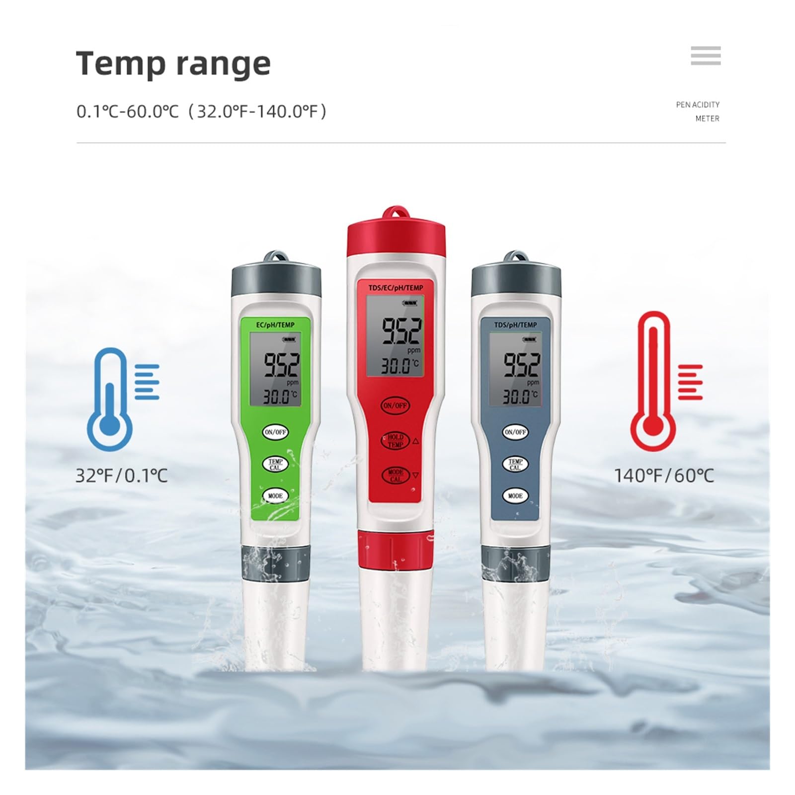 Medidor De PH Profesional 4/3 En 1 TDS/Temp/EC Ph Probador Calidad Del Agua Pluma Detector Conductividad Monitor Herramienta Medida Pureza(EZ-9908 4 IN 1)