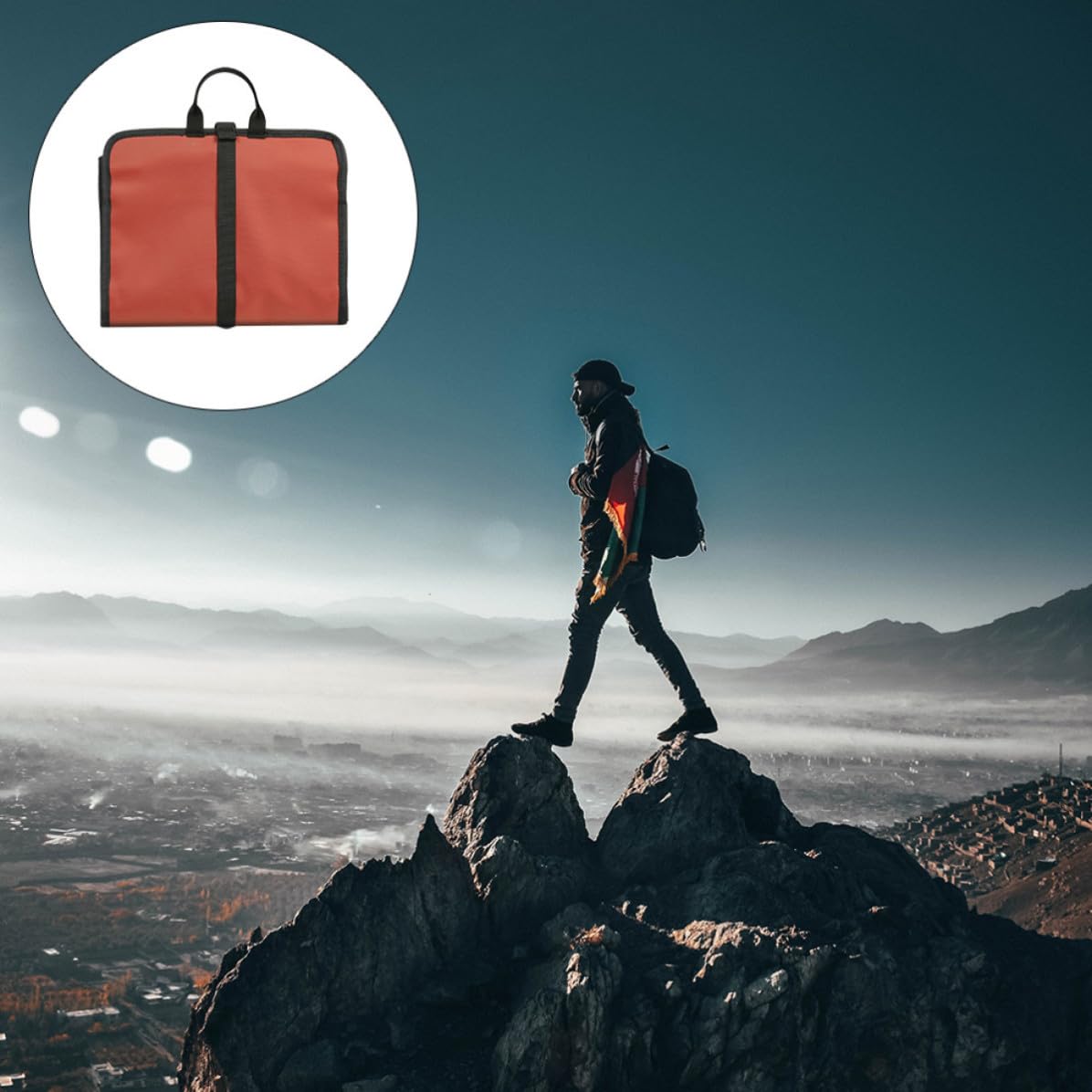 Borsa Porta Corda da Arrampicata Pieghevole in Nylon Arancia | Organizer per Attrezzatura, Portatile e Antigraffio, per Moschettone e Gancio
