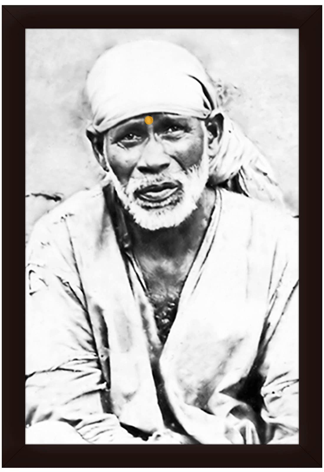 Braj Art Gallery Shirdi Saibaba Original Photograph B&W Photo Frame Size 13.5X19.5 Inches