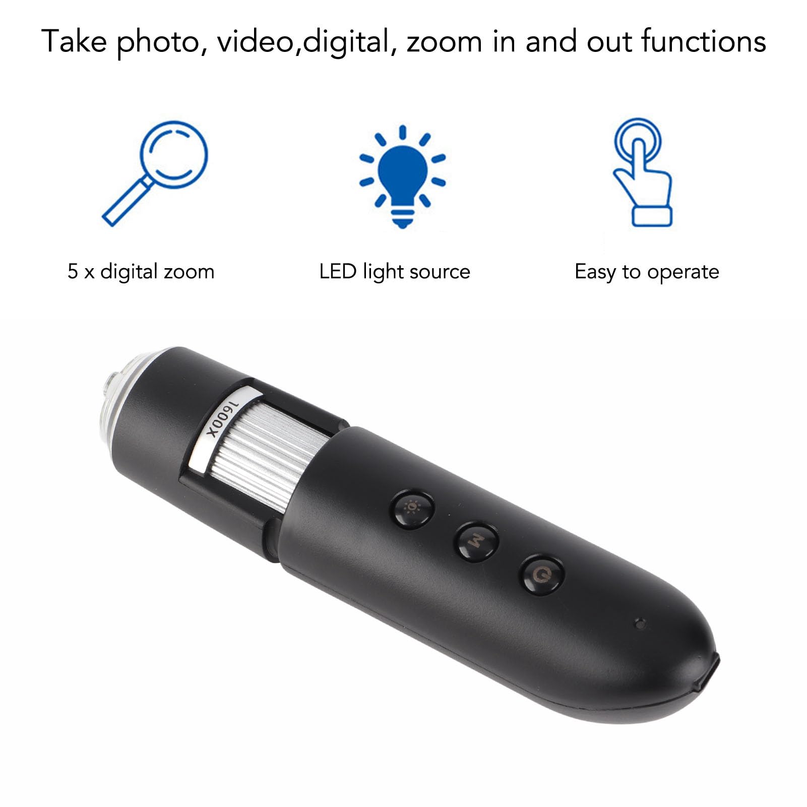 Drahtloses Digitales Mikroskop, Hauthaardetektor mit 1600-facher Vergrößerung, Tragbare WiFi-Handmikroskope, HD-Lupe mit LED-Licht, Hautanalysator