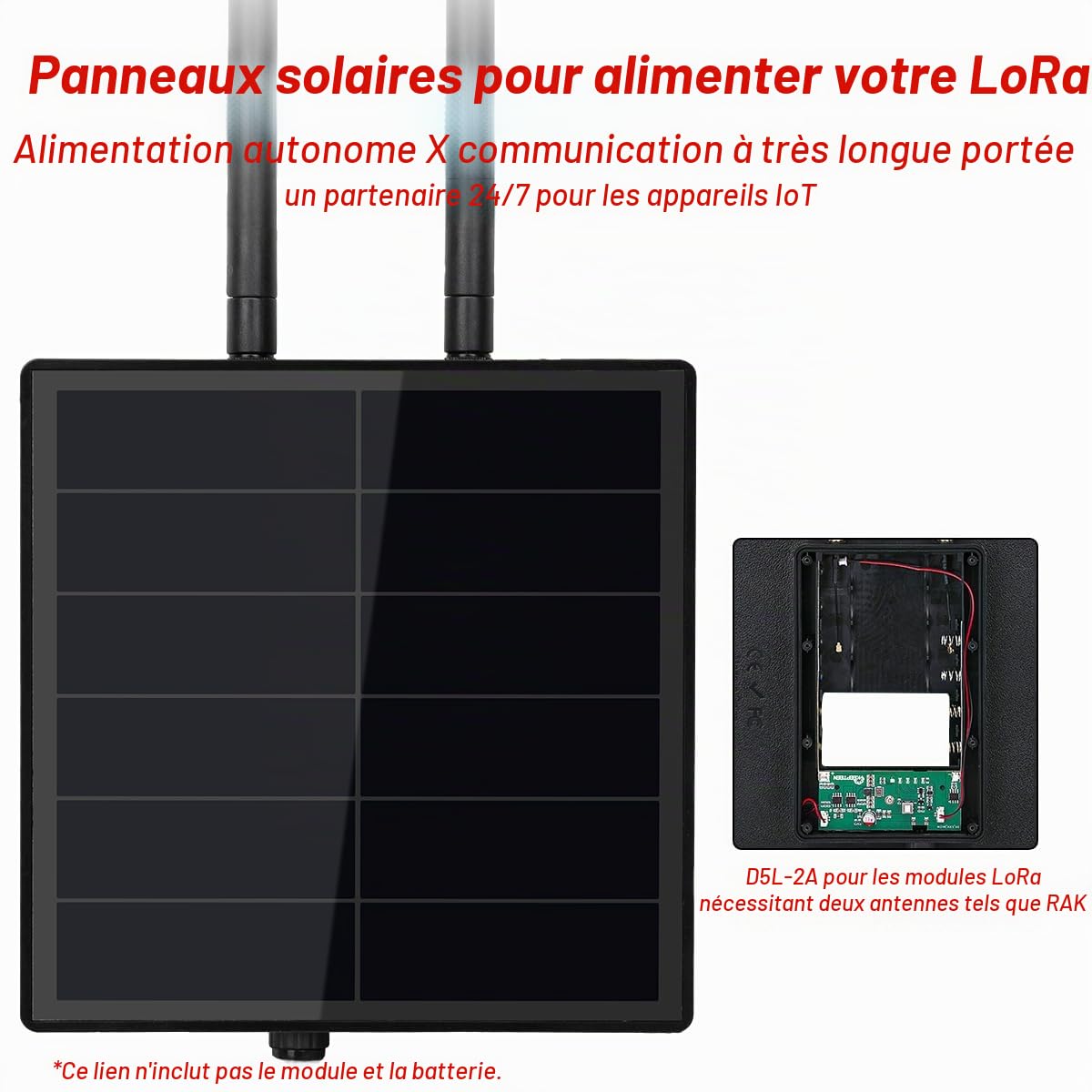 Système de panneau solaire D5-2A 5 W pour module LoRa Rak4631 pour modules LoRa DIY Meshtastic Meshcore LoRa Node Kits avec antenne BLE 868 MHz et 2,4 g