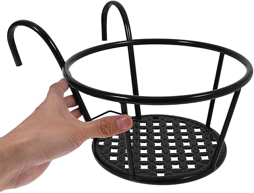 Miniatura 6 de Hemoton Paquete de 3 macetas colgantes para barandilla al aire libre, balcón, macetas colgantes de hierro, cestas de flores colgantes, soporte para