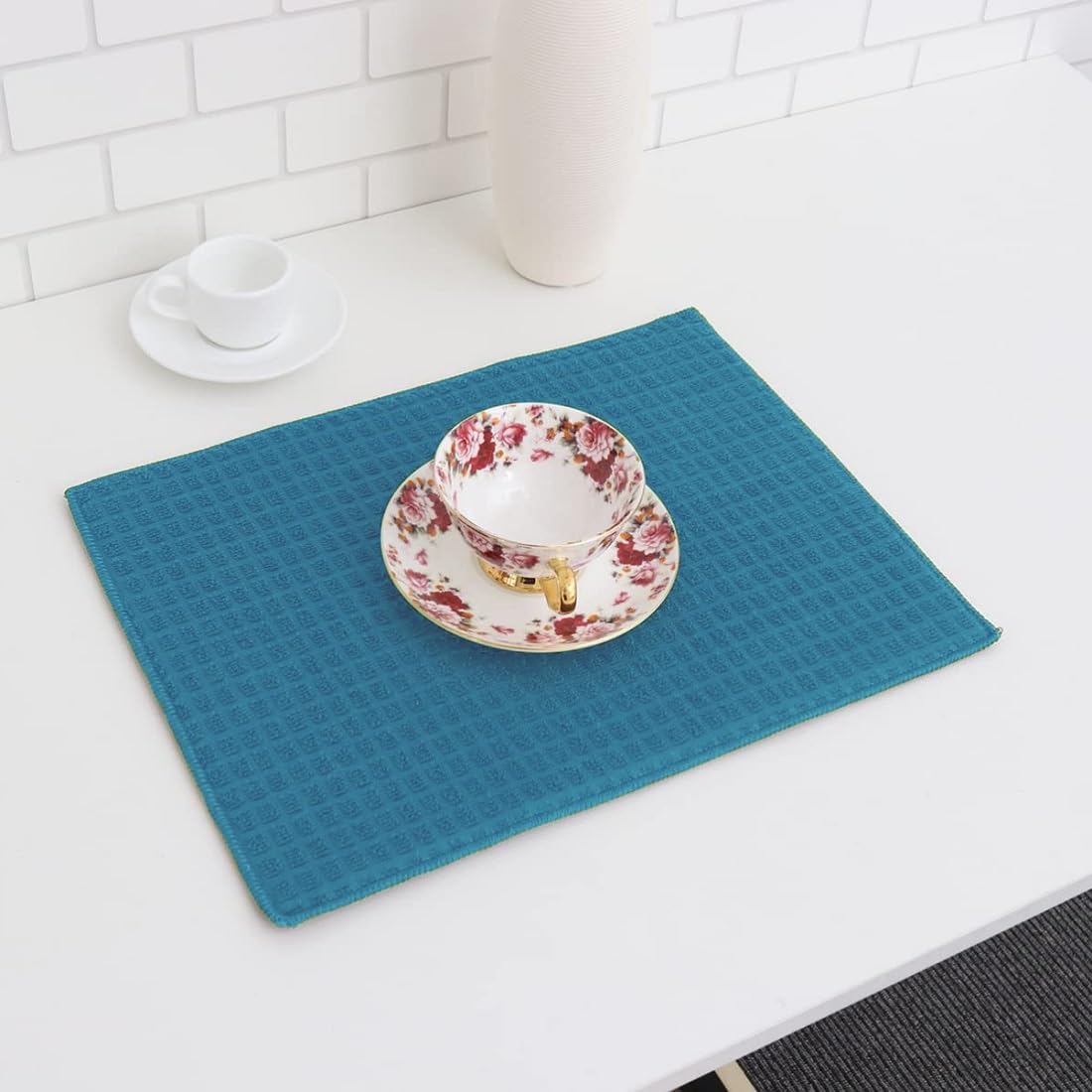 EVOLIFE Ultra Absorbent Reversible Microfiber Dish Drying Mat and Protector for Kitchen Countertops Sinks Folds for Compact Storage Extra Large Drying Kitchen Mat (38 * 50, Yellow) (Blue)