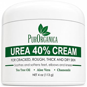 PurOrganica Urea Cream 40% Made in USA, Maximum Strength Foot Cream for Dry, Cracked Heels, Corns, Calluses & Rough Feet, Exfoliating Moisturizer