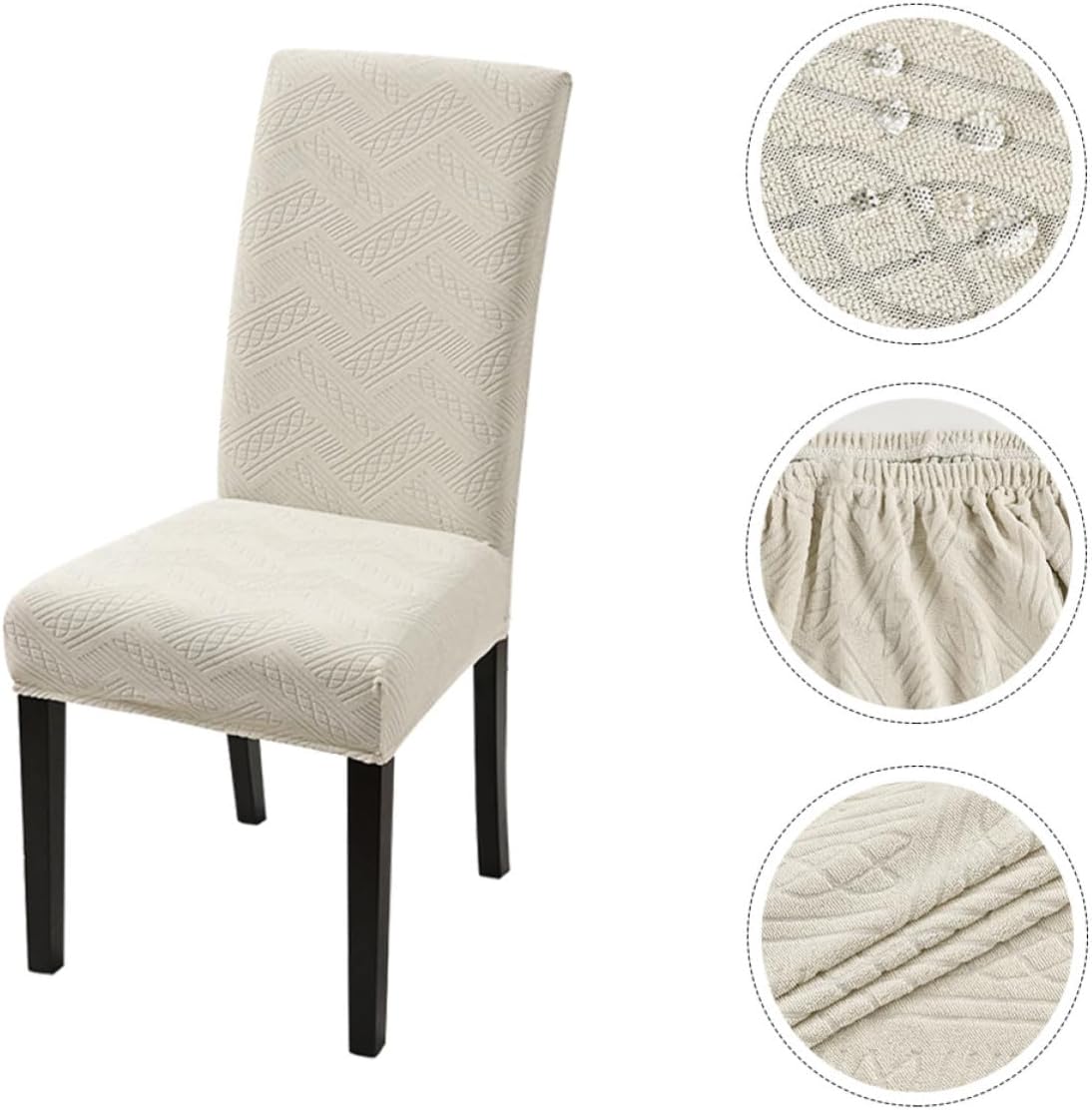 UPKOCH Beige Waterproof Jacquard Dining Chair Cover, Polyester Elastic Fit