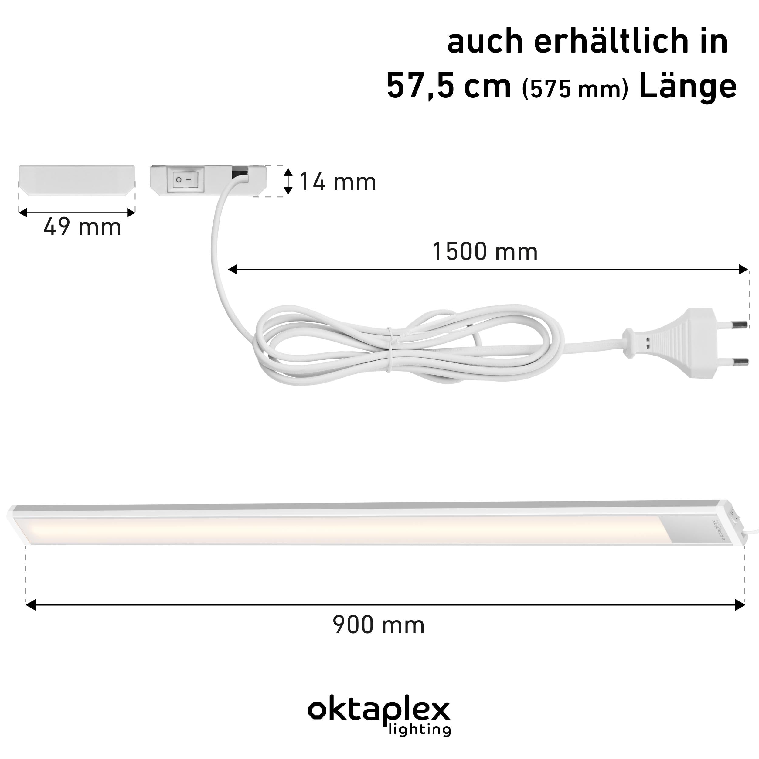 Oktaplex Riva LED Unterbauleuchte Küche flach 90cm neutralweiß | 1150lm 15W 230V mit Schalter Unterschrankleuchte silber Küchenlicht