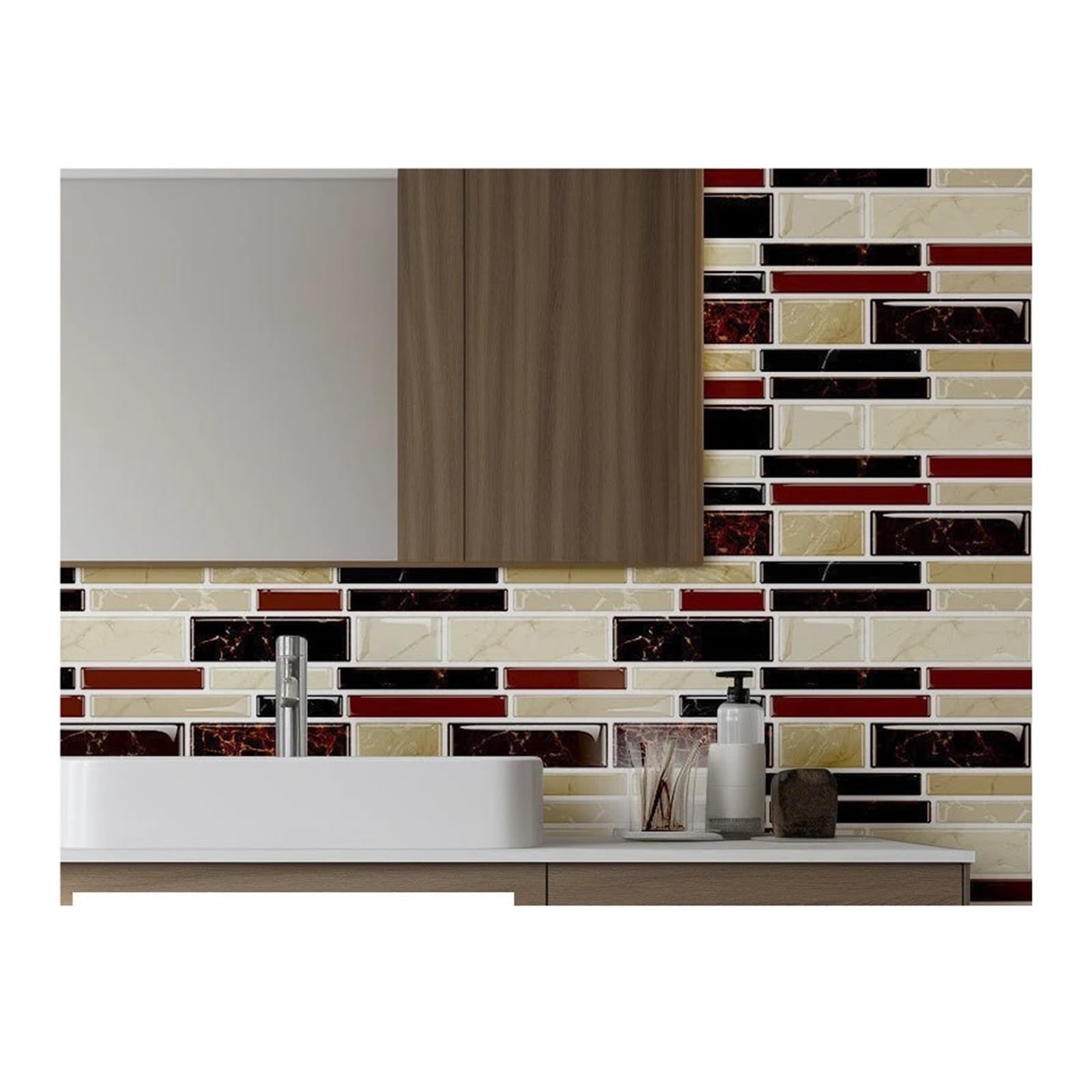 Mosaic Marble Effect Tile Stickers, Peel & Stick Marble Mosaic Wall Decals, Waterproof Crystal Tiles for Home Decor(OneColor,20pc)