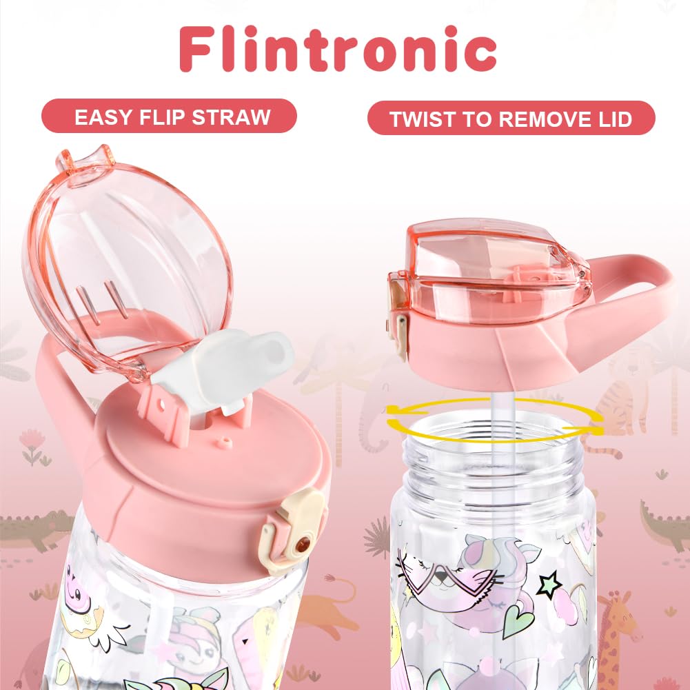 flintronic Borraccia Bambini, 500ML Borraccia per Bambini Senza BPA, Bottiglia Acqua con Cannuccia, Bottiglia d'Acqua a Prova di Perdita, Regalo per Bambini
