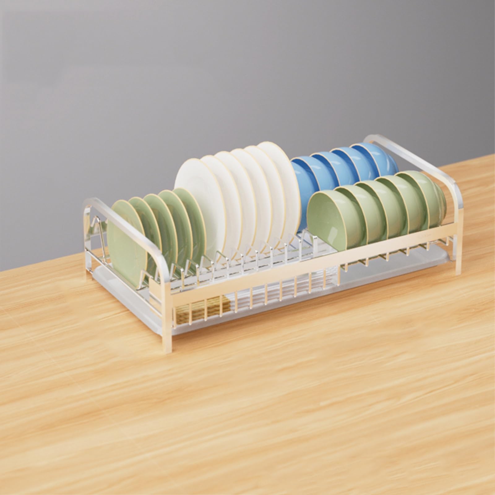 Scolapiatti con Vassoio di Raccolta, organizza Le stoviglie in spazi ristretti, scolapiatti per lavello, in Acciaio Inox antiruggine, salvaspazio per Cucina e Utensili (50,5 cm x 2