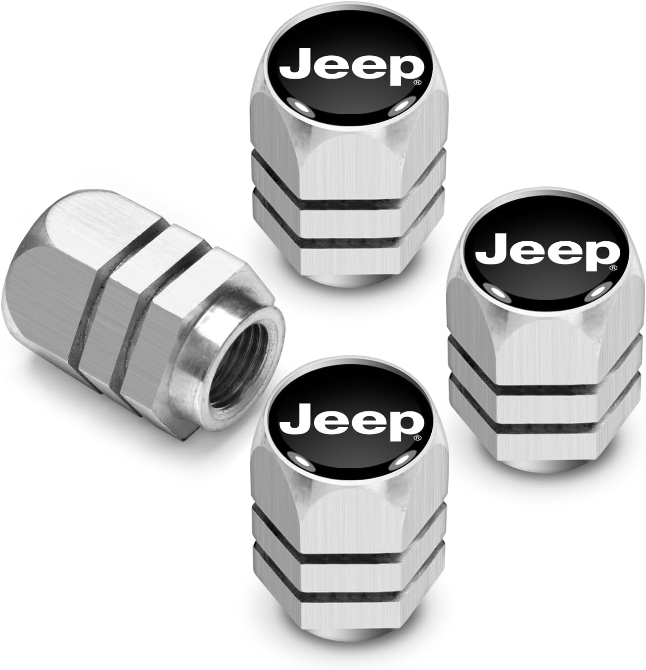 iPick Image for Jeep Logo in Black on Silver Hexagon Shape Aluminum Tire Valve Stem Caps