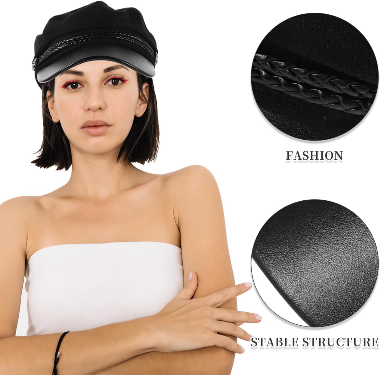 Garneck Women Newsboy Hats Black Classic Vintage Newsboy Cap Vintage Women Men Cap for Casual Party Dress - Image 4