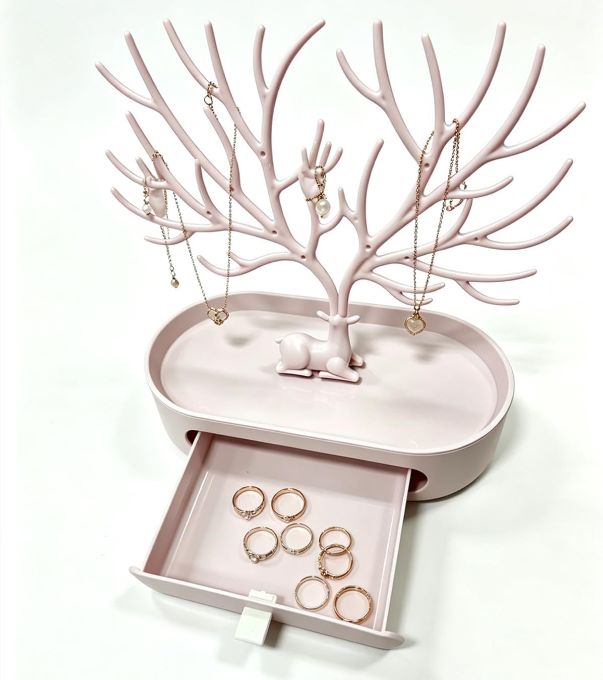 Antlers Jewelry Tree Display Stand with Tray, Tree Tower Necklaces Storage Rack Bracelets Hanging Organizer for Rings, Earrings (Pink)
